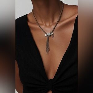 Bronze chain-link necklace with Swarovski crystals magnetic clasp